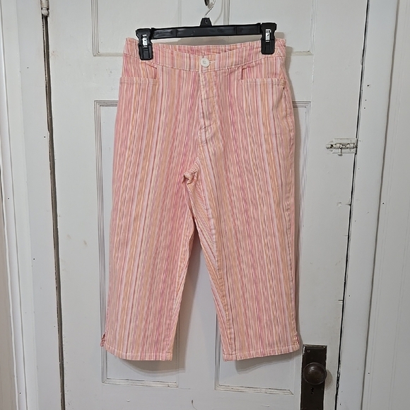 Bill Blass 6P Striped Pink Orange Yellow and White Cropped Pants Cute!! - Picture 1 of 6